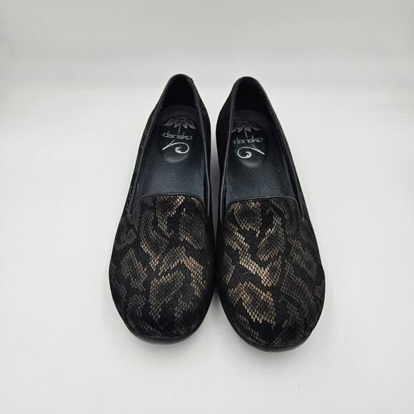 Dansko Olivia Snake Print Black/ Bronze Slip On Loafers US Sz 7.5-8, EUR Sz 38 - Picture 2 of 6